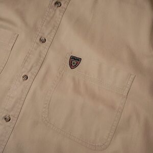 Gant Chelsea Twill Shirt Men’s L Tan Crest Logo Button Up Short Sleeve Casual